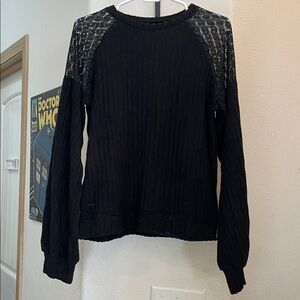 Black Sweater with Lace Shoulders